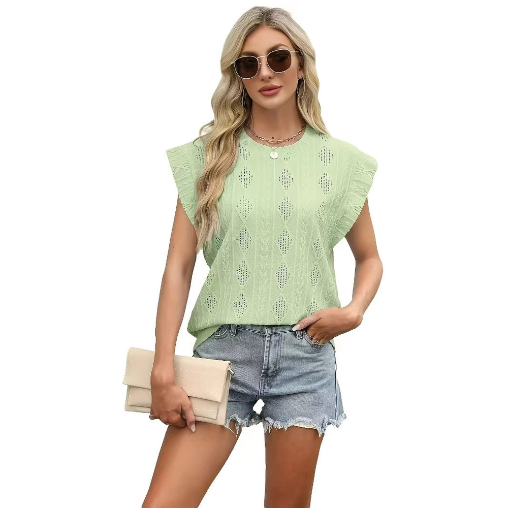 Forever 21 Women's Summer Round-Neck Jacquard Loose Short-Sleeve Tee